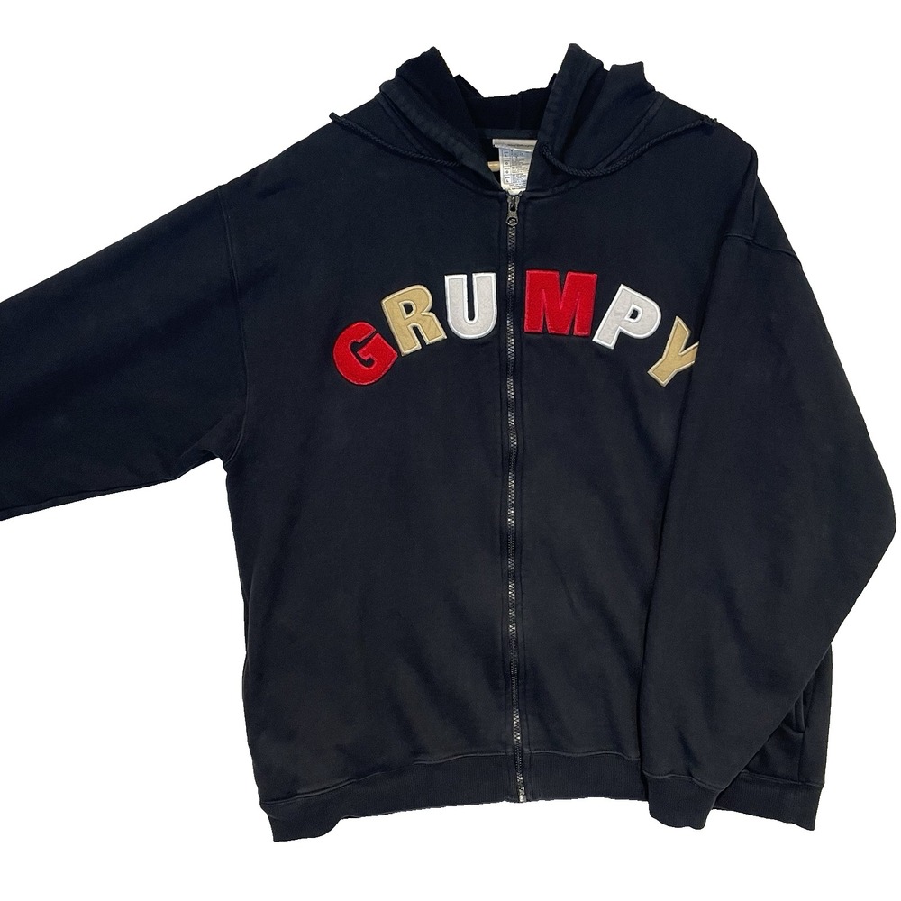 Vintage Walt Disney‎ World Grumpy Full Zip Sweatshirt Size L Black Embroidery - Picture 2 of 16